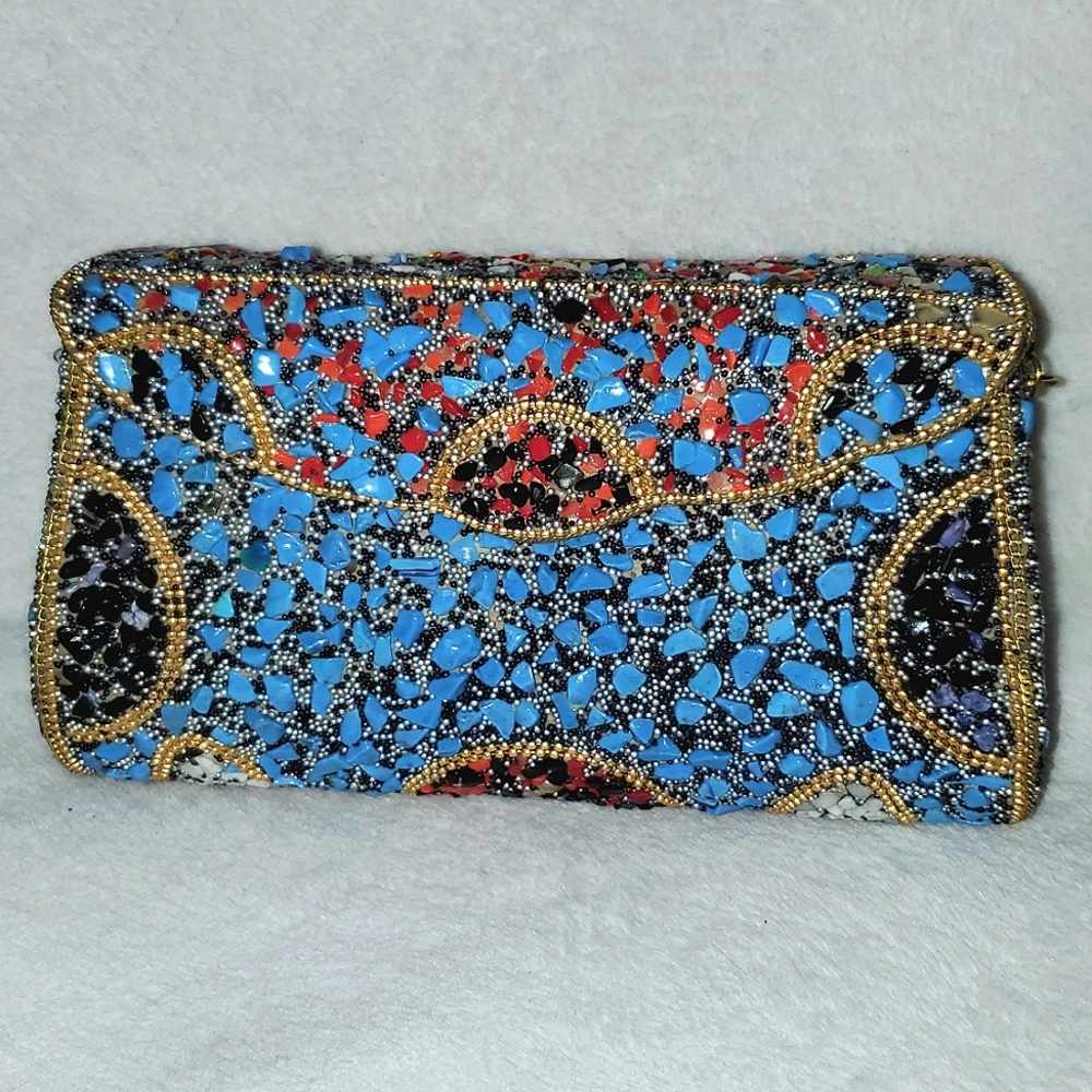 Mosaic Patterned Clutch with Chain Strap - Picture 2 of 12